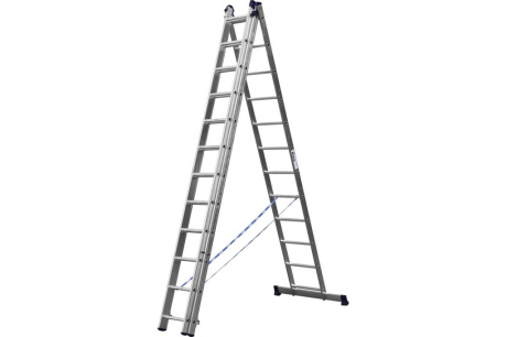 Купить Трехсекционная лестница СИБИН 12 ступеней со стабилизатором алюминиевая 38833-12 фото №1