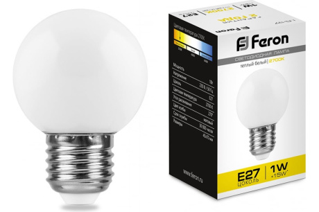 Купить Лампа светодиодная FERON LB-37 1W 230V E27 шарик 2700K 80lm 45*70mm 25878 фото №1