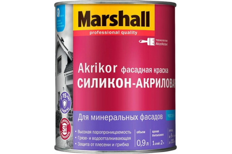 Купить Фасадная силикон-акриловая краска MARSHALL AKRIKOR матовая  база BW  0.9 л 5398704 фото №1