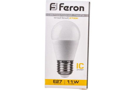 Купить Лампа светодиодная FERON LB-750 11W 230V E27 G45 шар 2700K 915lm 45*90mm фото №6