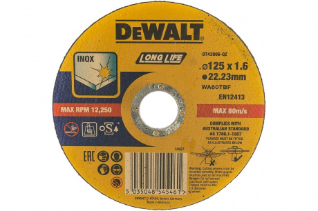 Купить Диск  абразивный DEWALT 125*1,6*22.2 металл DT 43906 фото №1