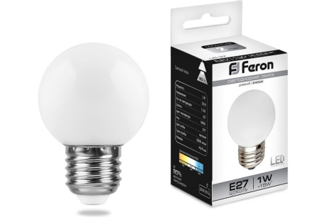 Купить Лампа светодиодная FERON LB-37 1W 230V E27 шарик 6400K 80lm 45*70mm фото №1