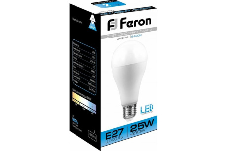 Купить Лампа светодиодная FERON LB-100 25W 230V E27 А65 6400K 2200lm 65*135mm 25792 фото №3