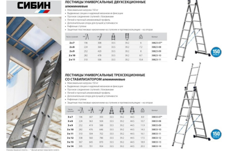 Купить Трехсекционная лестница СИБИН 12 ступеней со стабилизатором алюминиевая 38833-12 фото №9