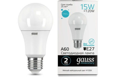 Купить Лампа GAUSS LED Elementary A60 15W Е27 4100K 23225 фото №1