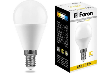 Купить Лампа светодиодная FERON LB-750 11W 230V E14 G45 шар 2700K 915lm 45*90mm фото №1