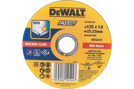 Купить Диск  абразивный DEWALT 125*1,0*22.2 металл DT 43902 фото №1