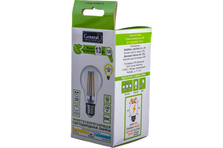 Купить Лампа F-LED GENERAL  Груша GLDEN-A60S-13W-4500-E27 филаментная  646000 фото №6