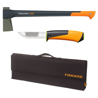 Купить Топор-колун Fiskars X25 + нож для тяжелых работ в сумке   1025579 фото №1