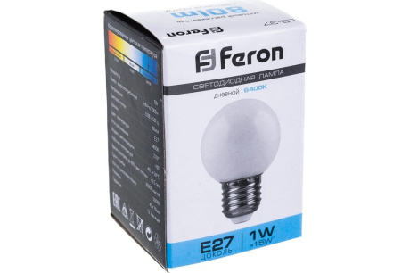 Купить Лампа светодиодная FERON LB-37 1W 230V E27 шарик 6400K 80lm 45*70mm фото №4
