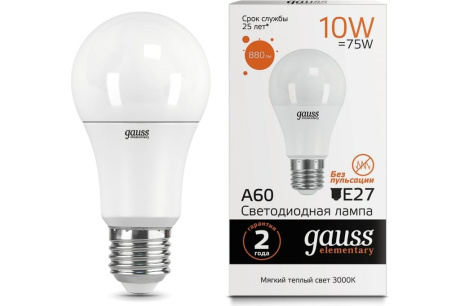 Купить Лампа GAUSS LED Elementary A60 10W Е27 3000K фото №1