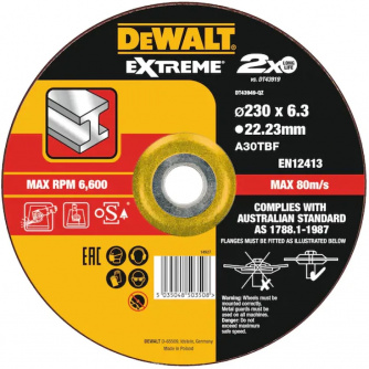 Купить Диск  абразивный DEWALT EXTREME 230*6,3*22,23 металл DT 43949 фото №1