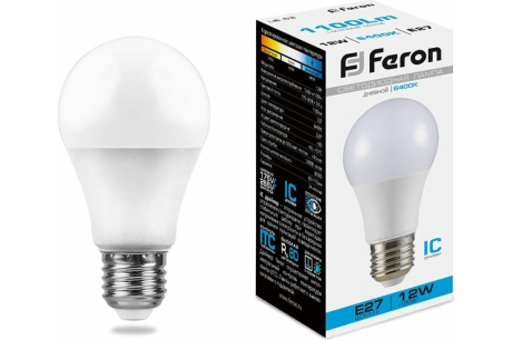 Купить Лампа светодиодная FERON LB-93 12W 230V E27 А60 6400K 1100lm 60*112mm 25490 фото №1
