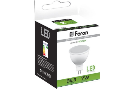 Купить Лампа светодиодная FERON LB-26 7W 230V G5.3 MR16 4000K 560lm 50*52mm 25236 фото №8