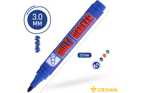 Купить Маркер Crown перманентный синий 3мм СРМ-800с фото №2